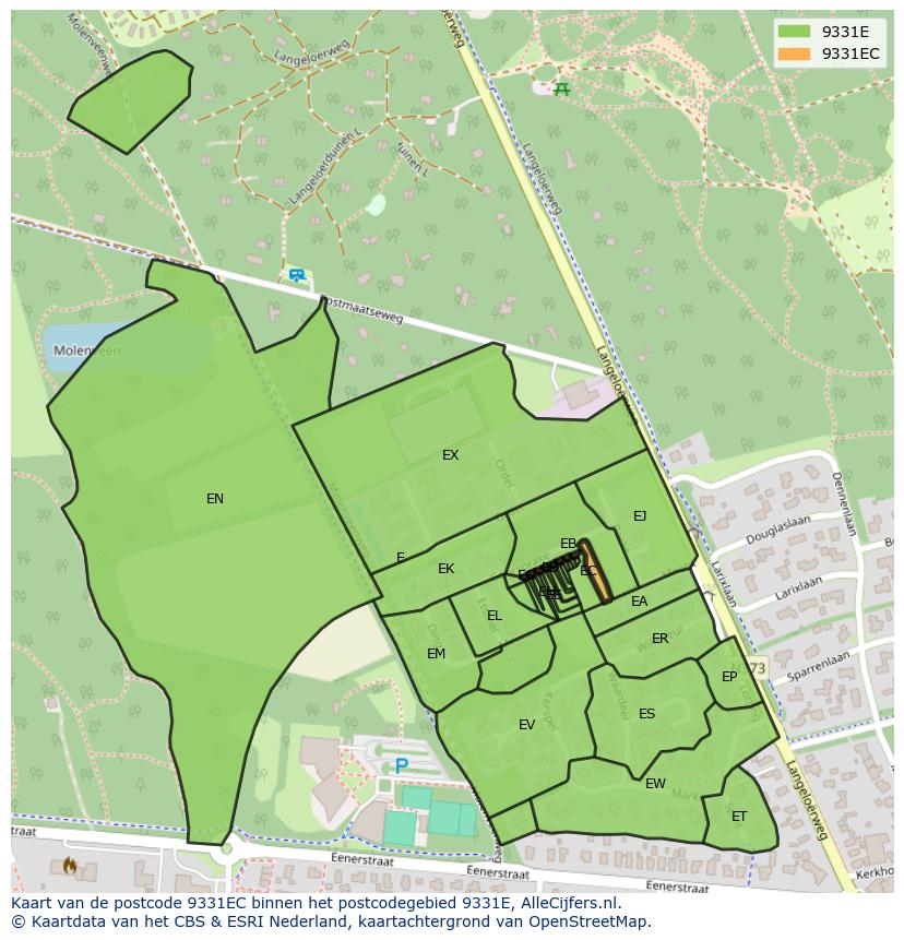 Afbeelding van het postcodegebied 9331 EC op de kaart.