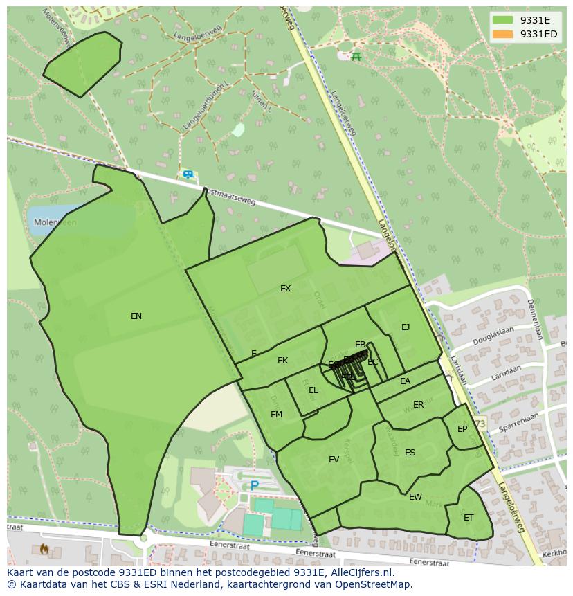 Afbeelding van het postcodegebied 9331 ED op de kaart.