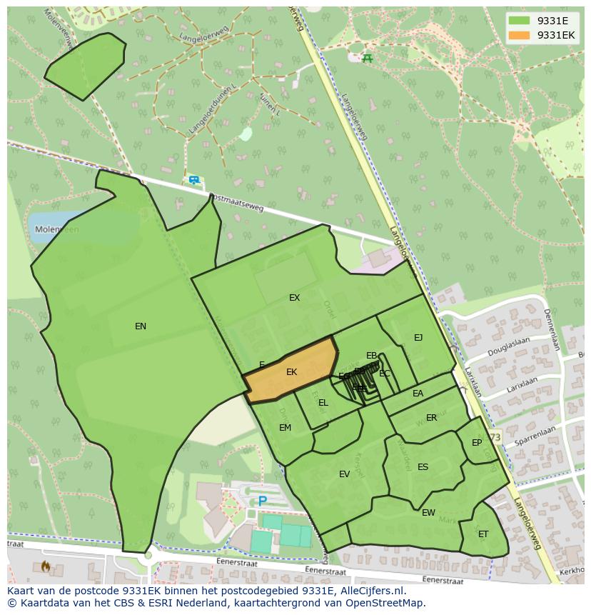 Afbeelding van het postcodegebied 9331 EK op de kaart.