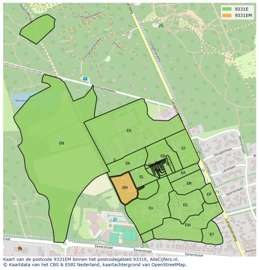 Afbeelding van het postcodegebied 9331 EM op de kaart.