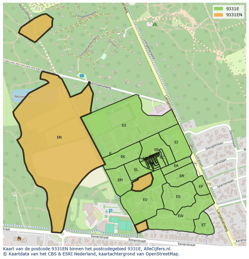 Afbeelding van het postcodegebied 9331 EN op de kaart.