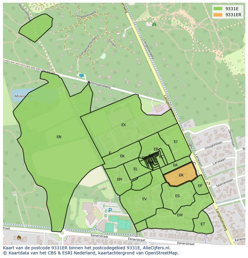 Afbeelding van het postcodegebied 9331 ER op de kaart.
