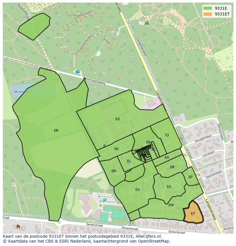 Afbeelding van het postcodegebied 9331 ET op de kaart.