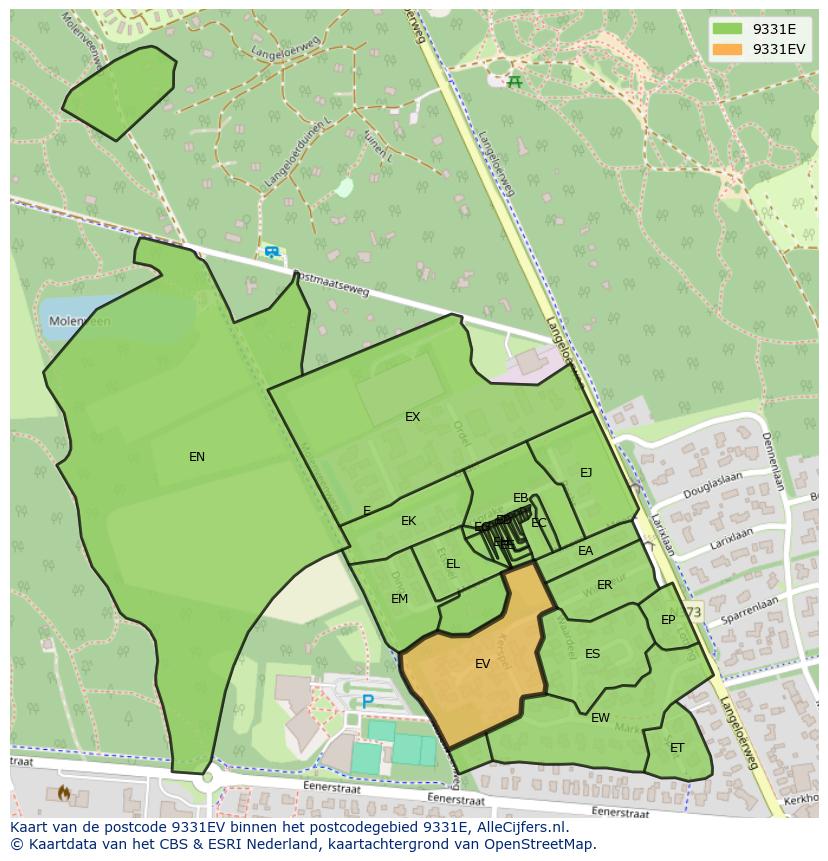 Afbeelding van het postcodegebied 9331 EV op de kaart.