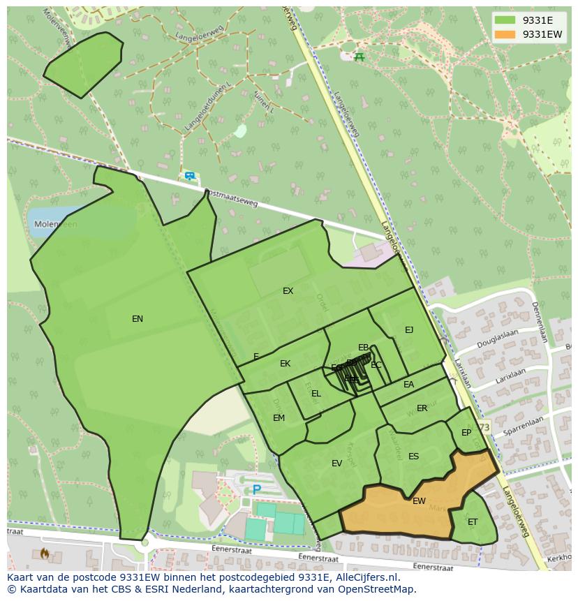 Afbeelding van het postcodegebied 9331 EW op de kaart.