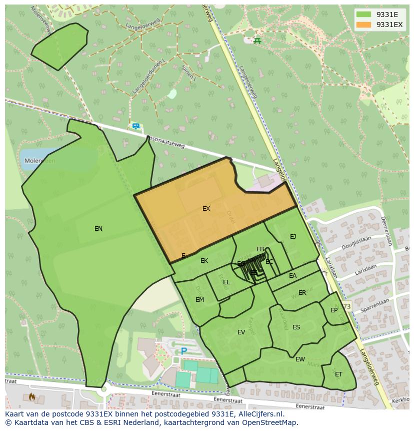 Afbeelding van het postcodegebied 9331 EX op de kaart.
