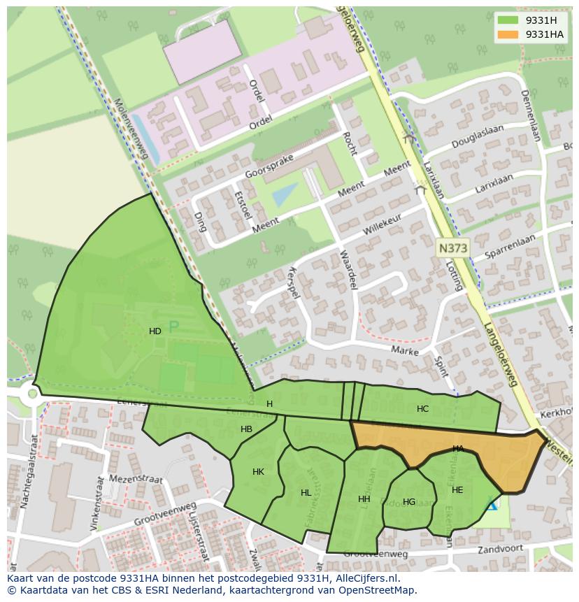 Afbeelding van het postcodegebied 9331 HA op de kaart.
