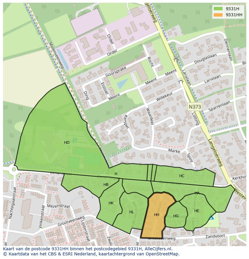Afbeelding van het postcodegebied 9331 HH op de kaart.