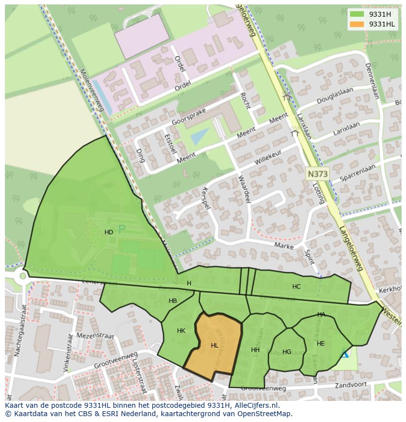 Afbeelding van het postcodegebied 9331 HL op de kaart.