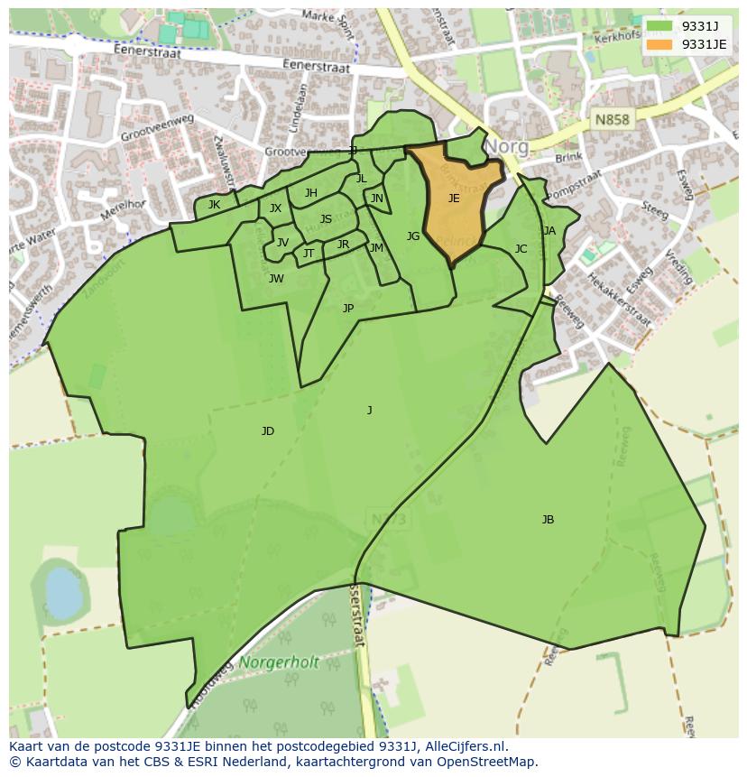 Afbeelding van het postcodegebied 9331 JE op de kaart.