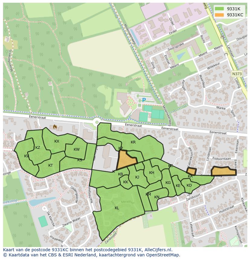 Afbeelding van het postcodegebied 9331 KC op de kaart.