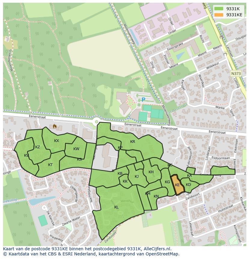 Afbeelding van het postcodegebied 9331 KE op de kaart.