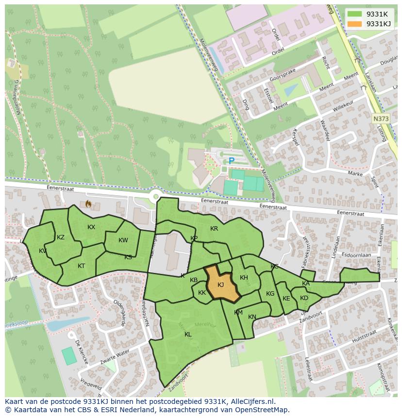 Afbeelding van het postcodegebied 9331 KJ op de kaart.