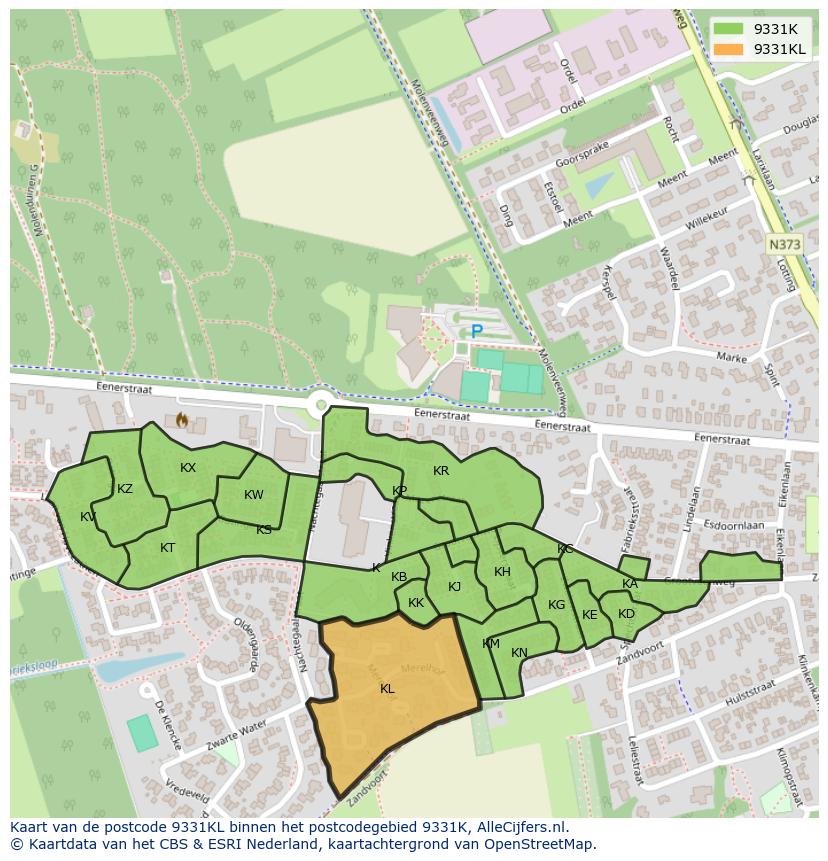 Afbeelding van het postcodegebied 9331 KL op de kaart.