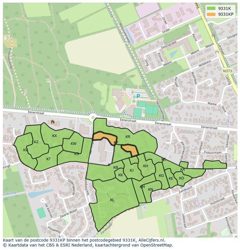 Afbeelding van het postcodegebied 9331 KP op de kaart.