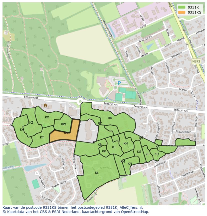 Afbeelding van het postcodegebied 9331 KS op de kaart.
