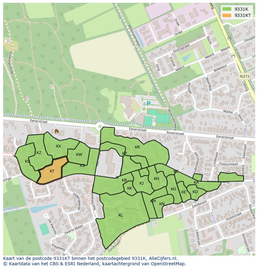 Afbeelding van het postcodegebied 9331 KT op de kaart.