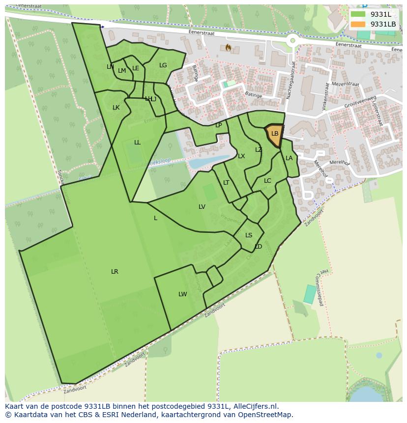 Afbeelding van het postcodegebied 9331 LB op de kaart.