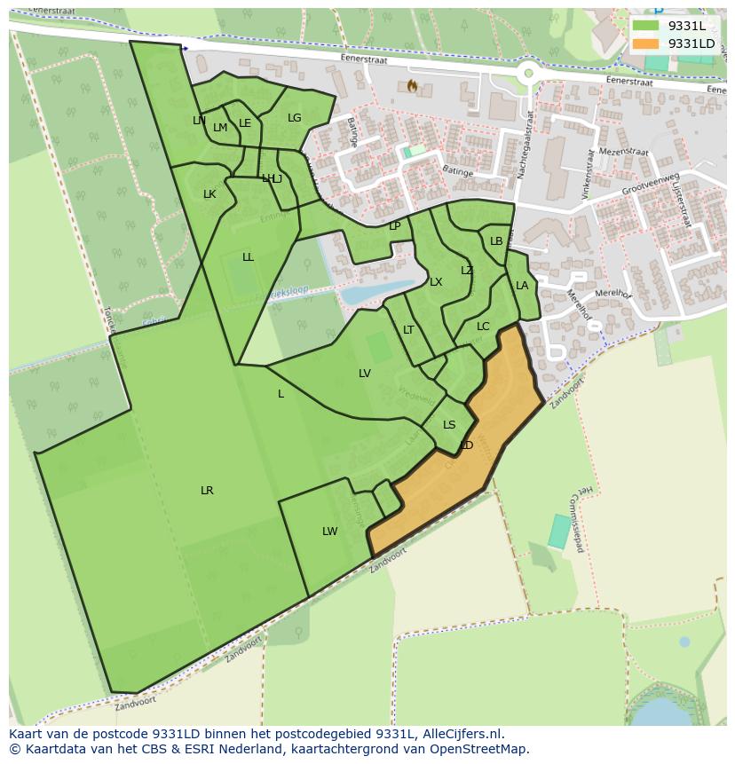 Afbeelding van het postcodegebied 9331 LD op de kaart.