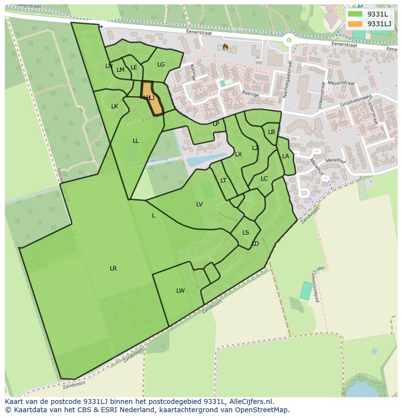 Afbeelding van het postcodegebied 9331 LJ op de kaart.