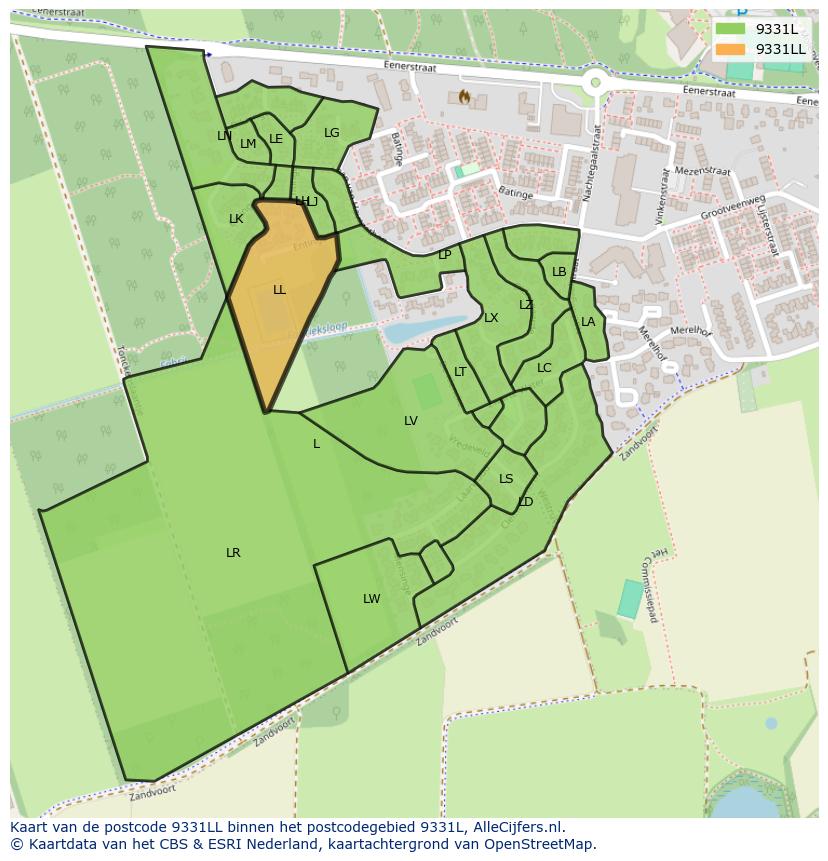 Afbeelding van het postcodegebied 9331 LL op de kaart.
