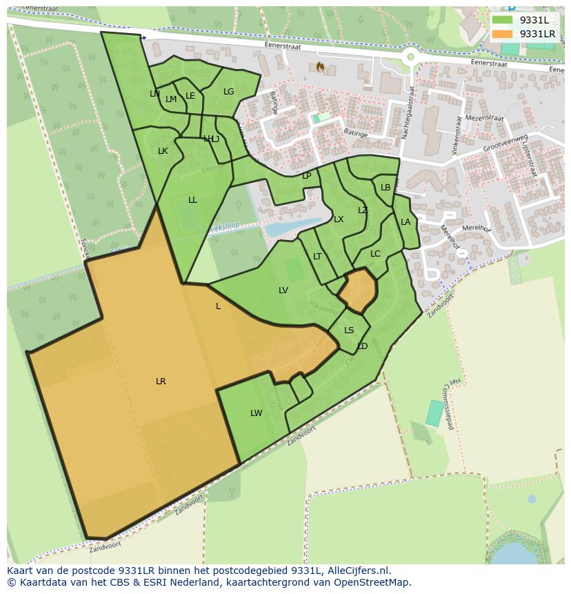 Afbeelding van het postcodegebied 9331 LR op de kaart.