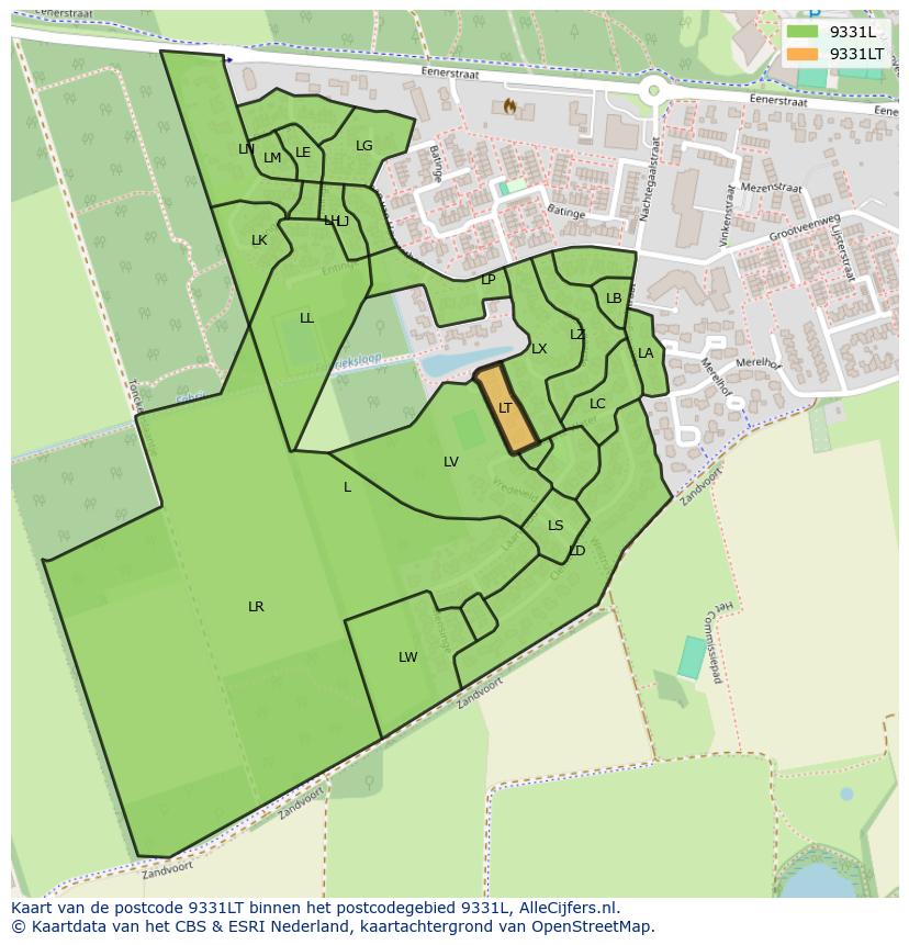 Afbeelding van het postcodegebied 9331 LT op de kaart.