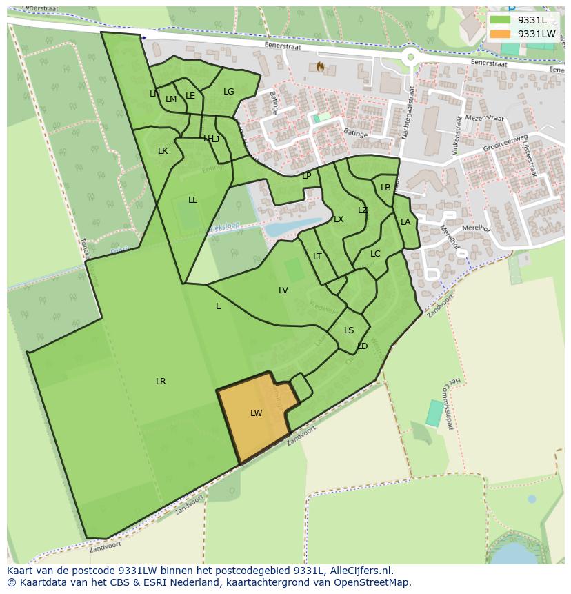 Afbeelding van het postcodegebied 9331 LW op de kaart.