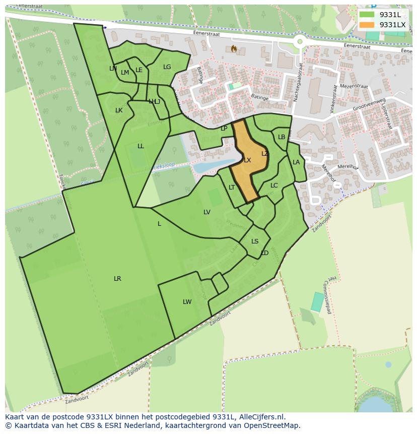 Afbeelding van het postcodegebied 9331 LX op de kaart.