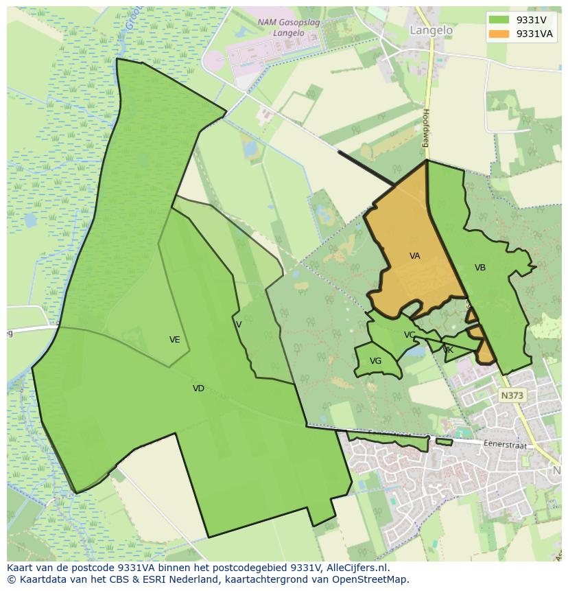Afbeelding van het postcodegebied 9331 VA op de kaart.