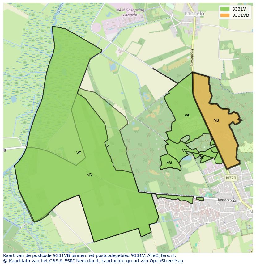 Afbeelding van het postcodegebied 9331 VB op de kaart.
