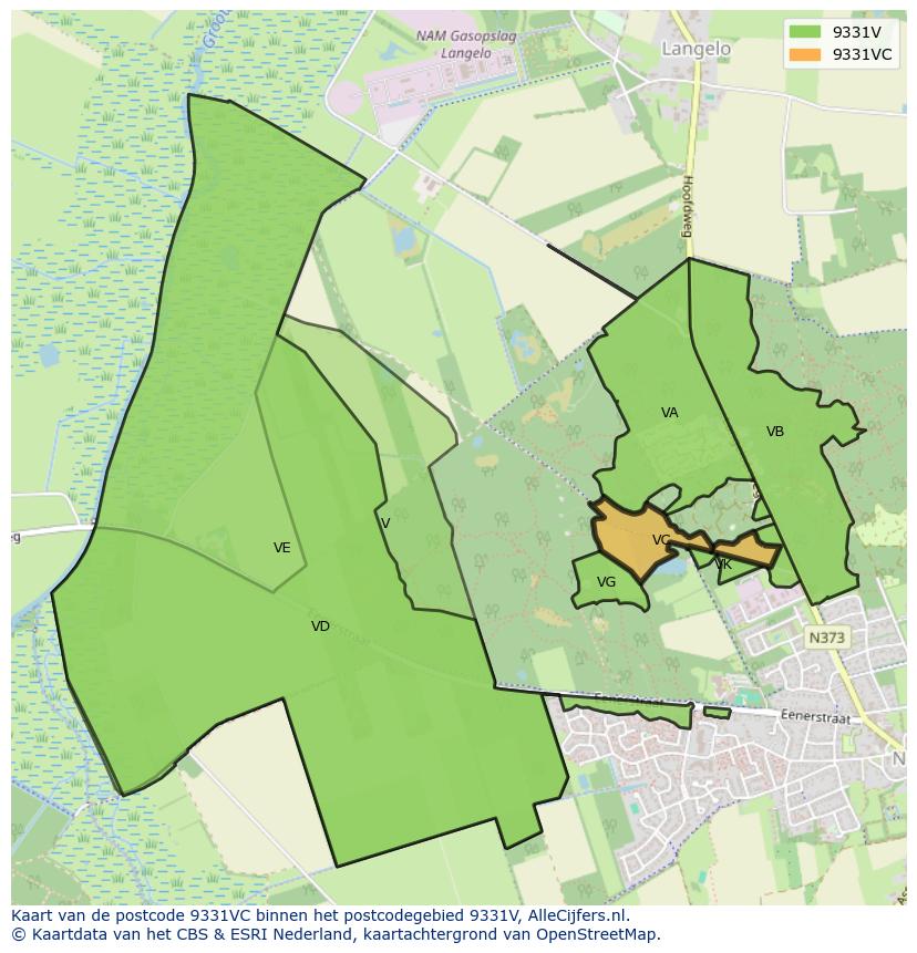 Afbeelding van het postcodegebied 9331 VC op de kaart.