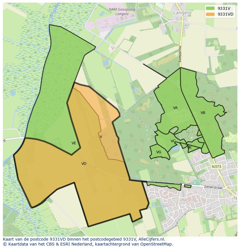 Afbeelding van het postcodegebied 9331 VD op de kaart.