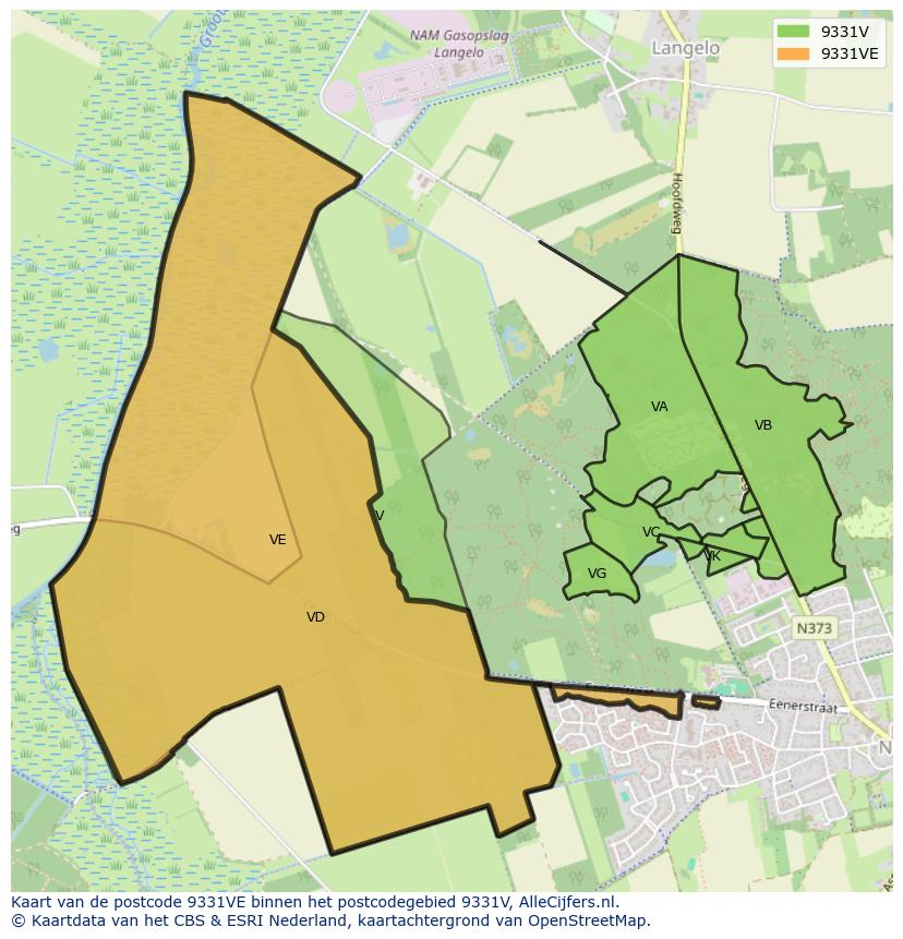 Afbeelding van het postcodegebied 9331 VE op de kaart.