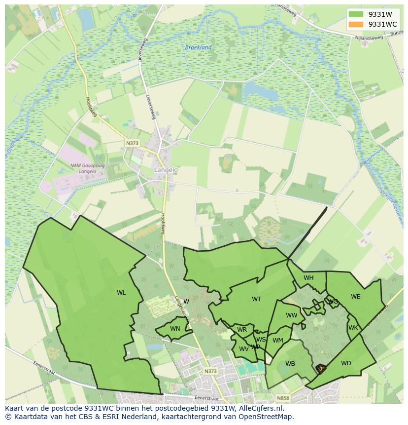 Afbeelding van het postcodegebied 9331 WC op de kaart.
