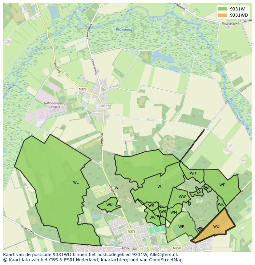 Afbeelding van het postcodegebied 9331 WD op de kaart.