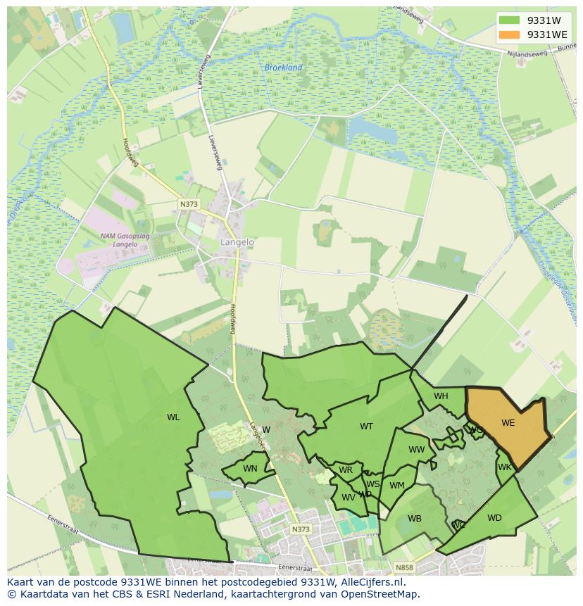 Afbeelding van het postcodegebied 9331 WE op de kaart.