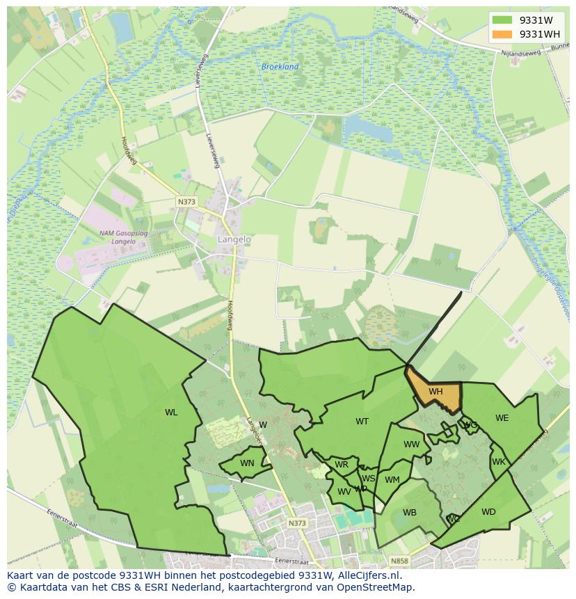 Afbeelding van het postcodegebied 9331 WH op de kaart.