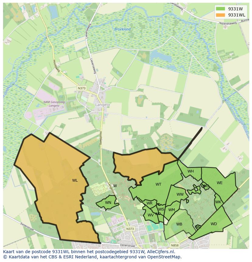 Afbeelding van het postcodegebied 9331 WL op de kaart.