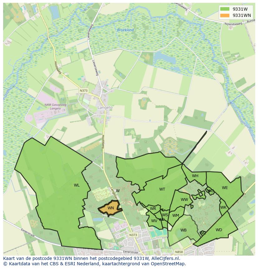Afbeelding van het postcodegebied 9331 WN op de kaart.