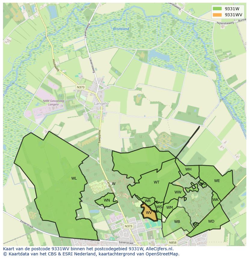 Afbeelding van het postcodegebied 9331 WV op de kaart.