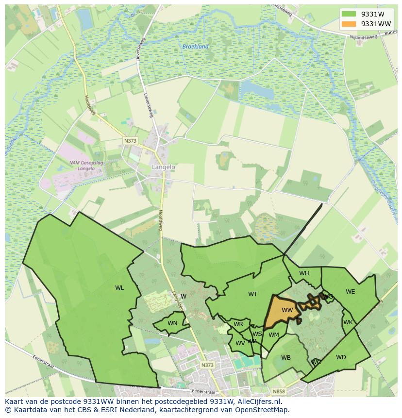 Afbeelding van het postcodegebied 9331 WW op de kaart.