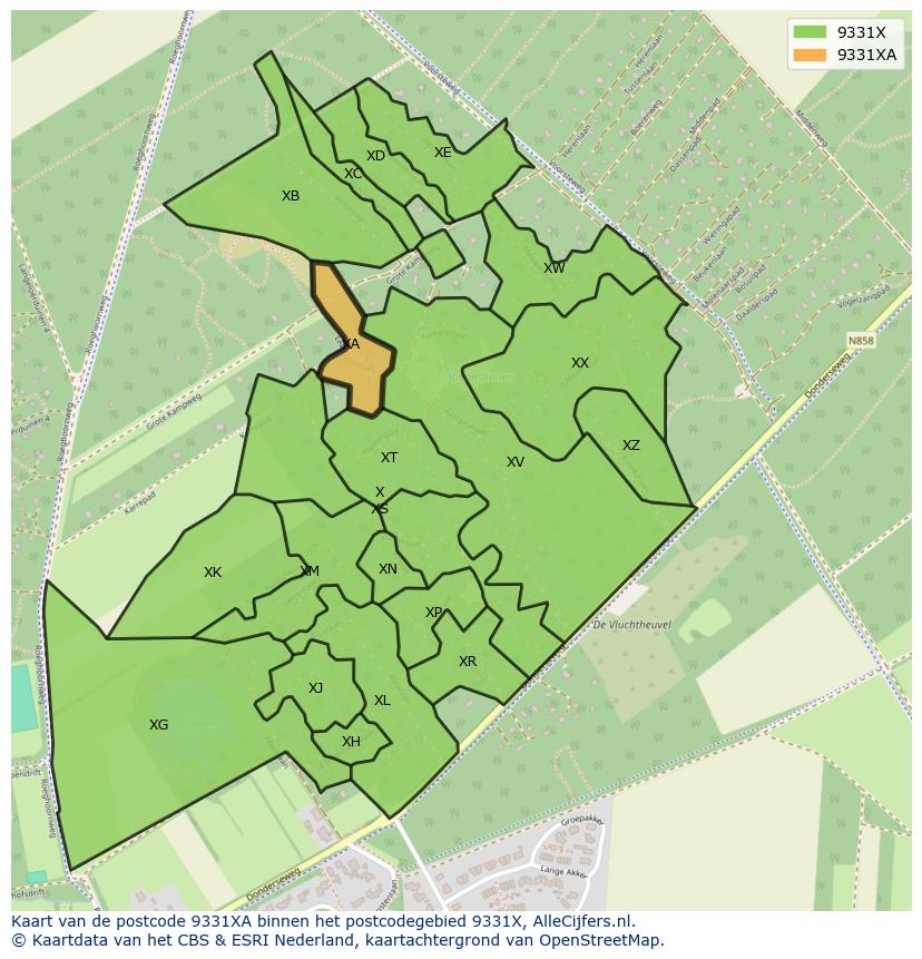 Afbeelding van het postcodegebied 9331 XA op de kaart.