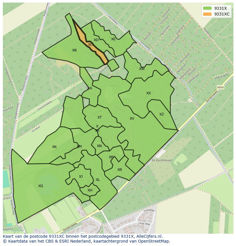 Afbeelding van het postcodegebied 9331 XC op de kaart.