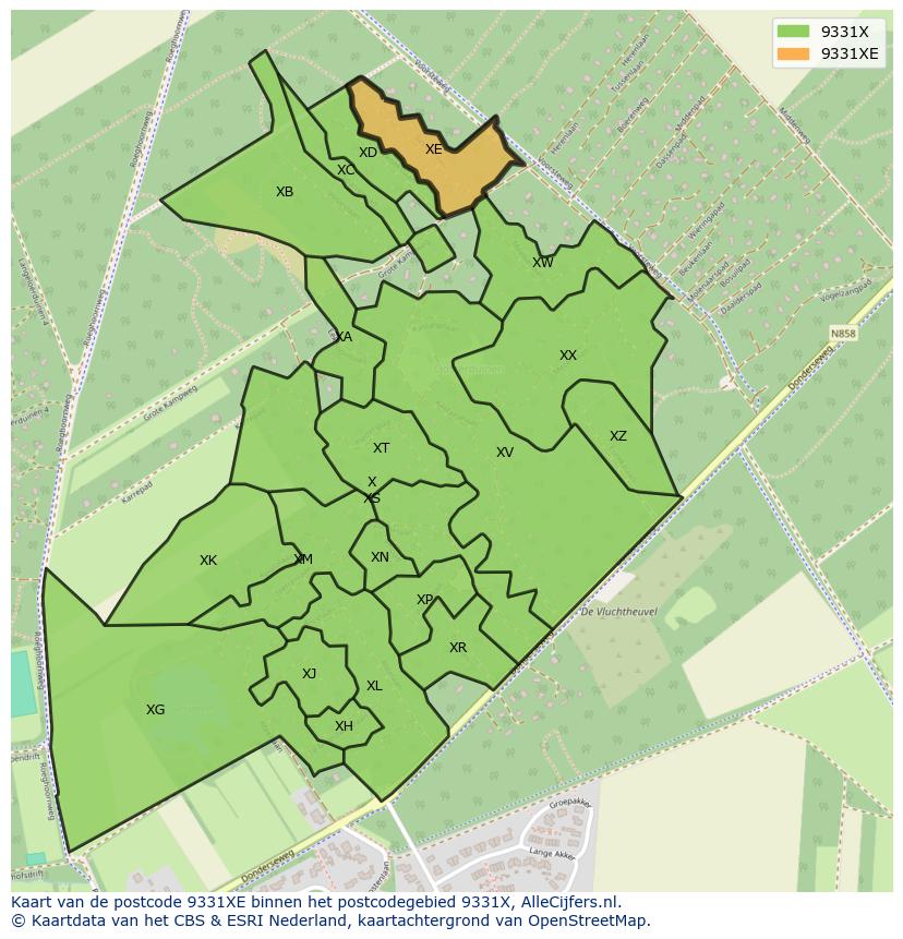 Afbeelding van het postcodegebied 9331 XE op de kaart.