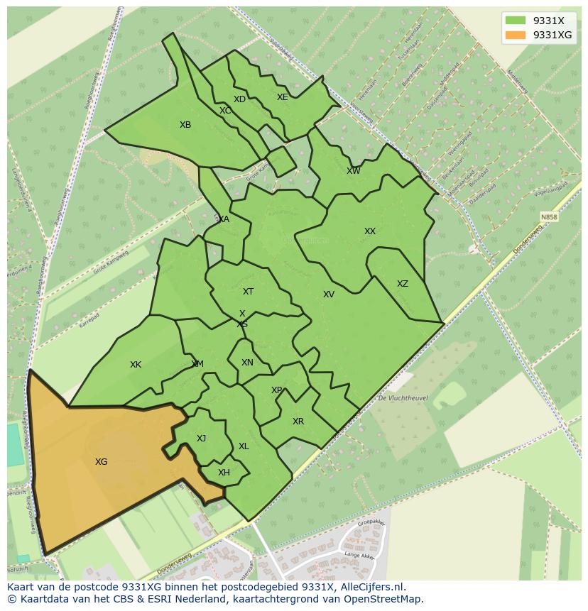 Afbeelding van het postcodegebied 9331 XG op de kaart.