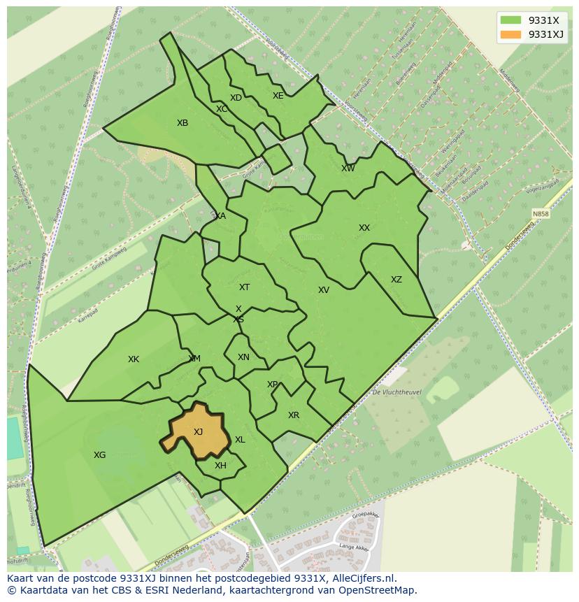 Afbeelding van het postcodegebied 9331 XJ op de kaart.
