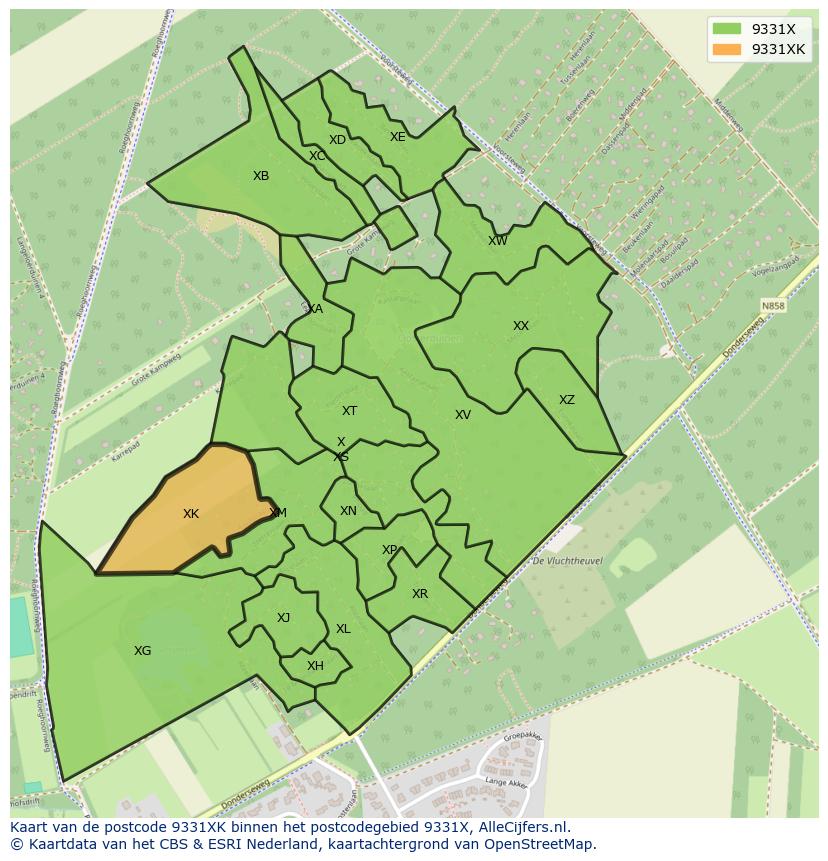 Afbeelding van het postcodegebied 9331 XK op de kaart.