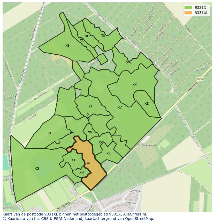 Afbeelding van het postcodegebied 9331 XL op de kaart.