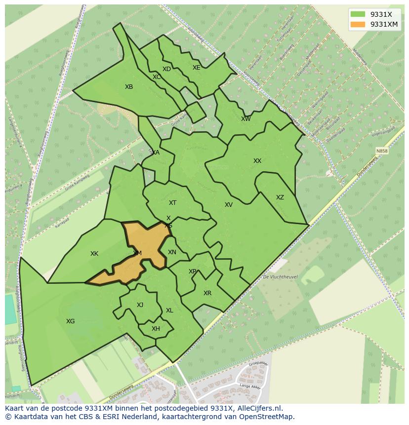 Afbeelding van het postcodegebied 9331 XM op de kaart.